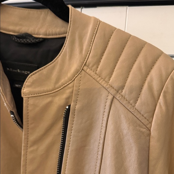 Mackage Tan Lambskin Leather Moto Jacket - Picture 12 of 16